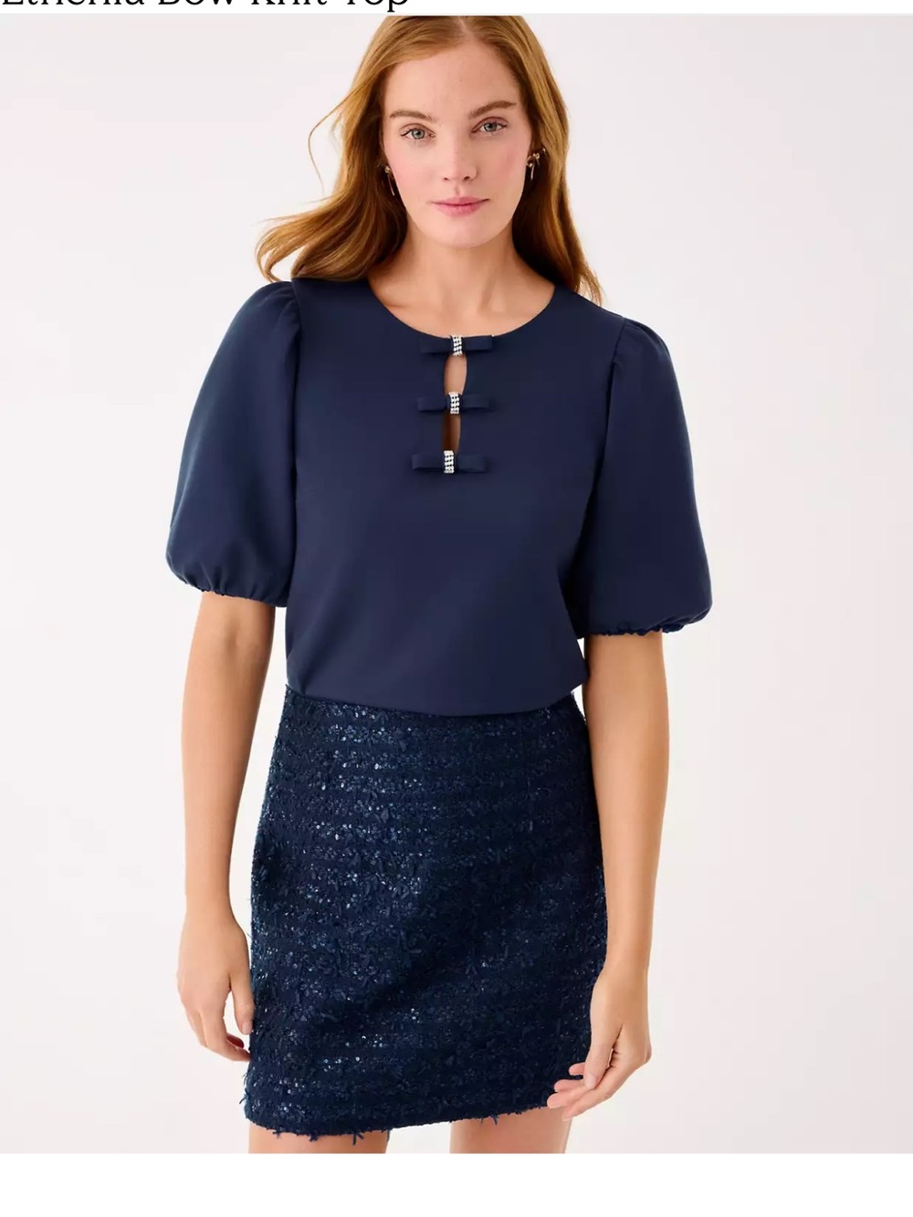 Lilly Pulitzer Navy Puff-Sleeve Bow Detail Top